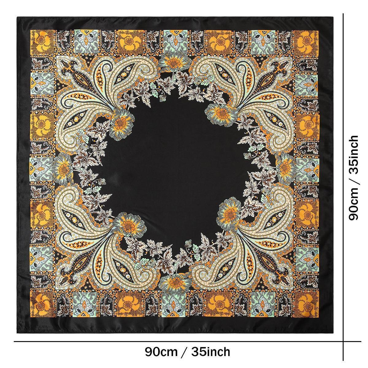 AWAYTR Women's 4-Pack Square Scarves Set - 35" Large Silk-Like Satin Floral Pattern Shawl, Matching Headscarf, Neck Scarf Bandana, Bandana Style Fashion Accessory