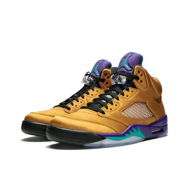 Unisex Brand New Sealed Retro Basketball Sneakers with Original Shoe Box Shiny Gold Satin Fabric Purple Teal Ice Transparent Outsole Fashion Party All Season Streetwear Daily Casual Footwear