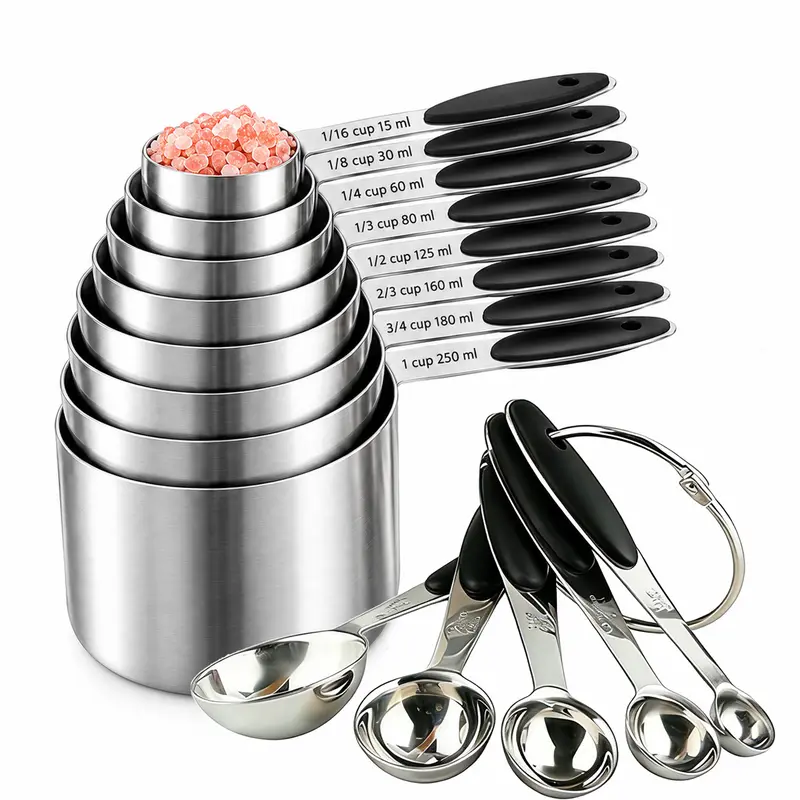 13-Piece Stainless Steel Food Measuring Tool Set - Nested Design, No Battery, Durable, Dishwasher-Safe, 0-500ml Range, Cooking & Baking Equipment for Home Beginners, Kitchen Utensils & Gadgets