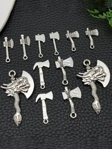 12pcs Mixed Tools Axe Charm, Antique Silvery Alloy Pendant, DIY Bracelet Necklace Earrings, Jewelry Making Craft Accessories, Fashionable Charms