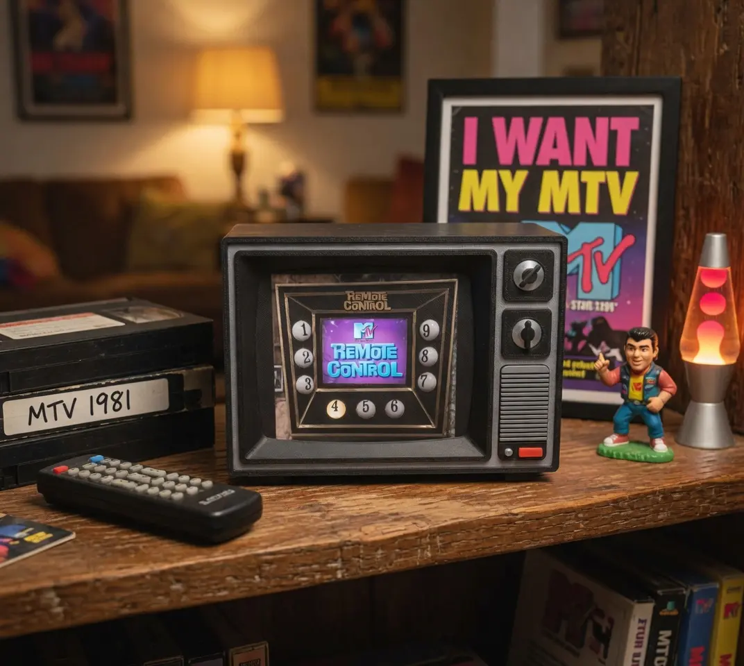 Vintage Style MTV Remote Control Decor Plaque - 80s TV Show Nostalgia, Music Video Themed, Desk Top Ornament for MTV Fans & Collectors