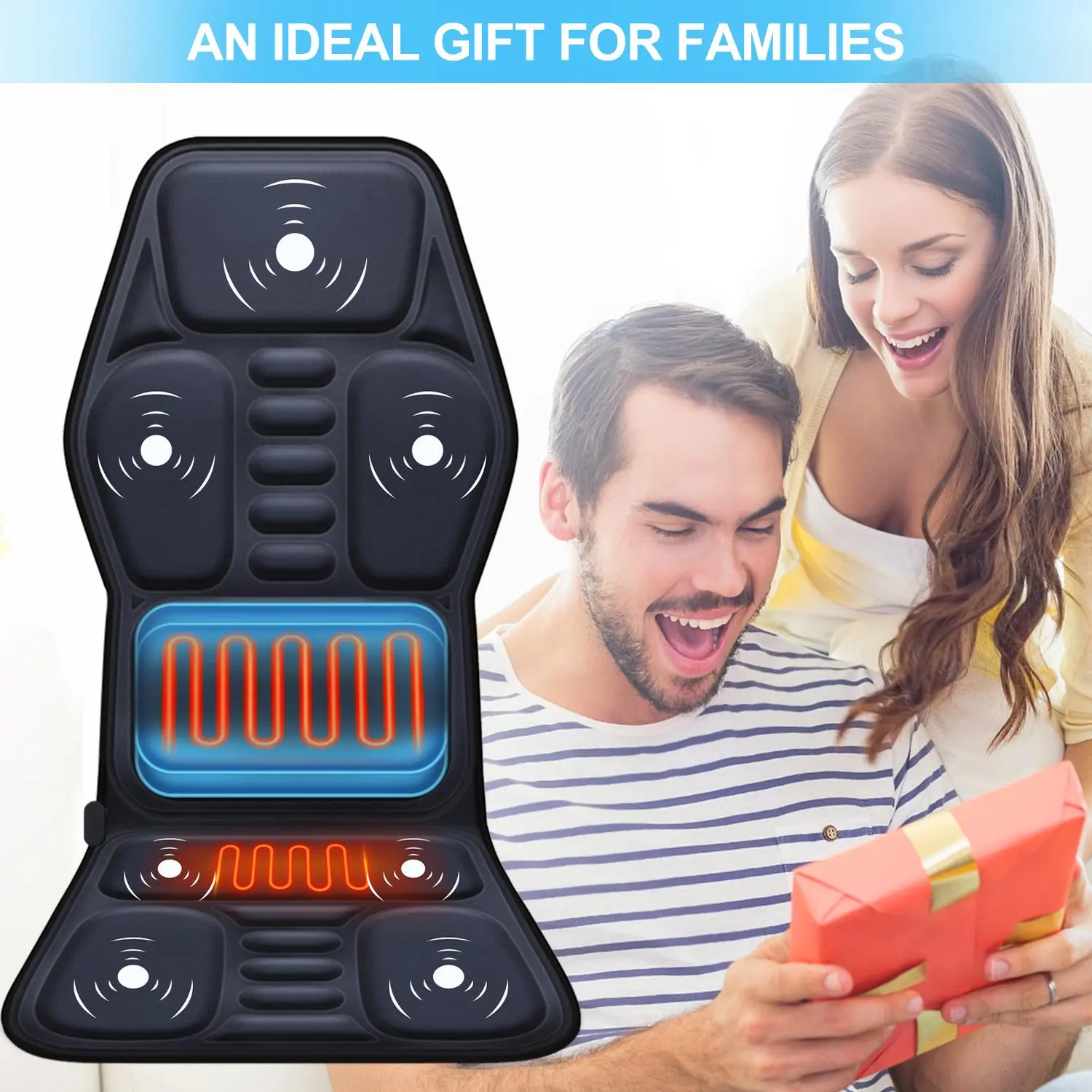 Massage Seat Cushion Pad with Heat 9 Massage Style Lumbar Support Function, Fatigue Stress Relief Back Massager Chair Pad for Men Women Home Office Use Home Appliances Gift