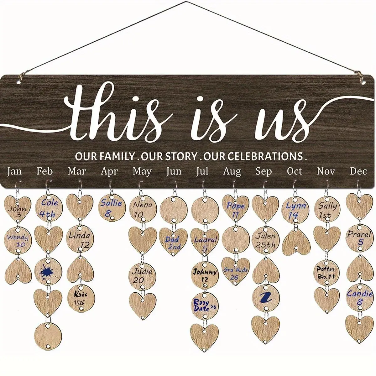 Wooden Family Calendar Hanging Card, 1 Set Including 1 Count Calendar Hanging Card & 100pcs Customizable Wooden Piece, Holiday Gift, Decor, Wall Decor, Hanging Room Decor, Room Decoration Ornaments
