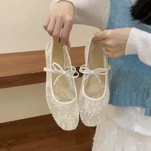 Women's Embroidered Mesh Ballet Flats, Elegant Square-Toe Flat Shoes for Parties and Daily Wear, Lightweight Breathable Comfortable Footwear for Women & Girls