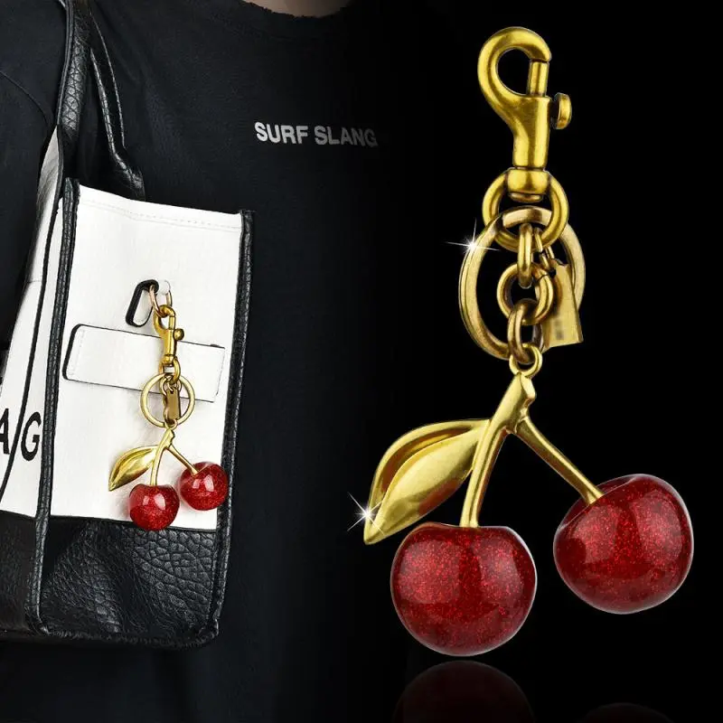 Women's Premium Resin Cherry Keychain & Wallet Set - Cute Fashion Feminine Style Charms Keychains, Everyday Carry Bag Charm, Ideal Gift for Mother's Day, Birthdays, Car Keys