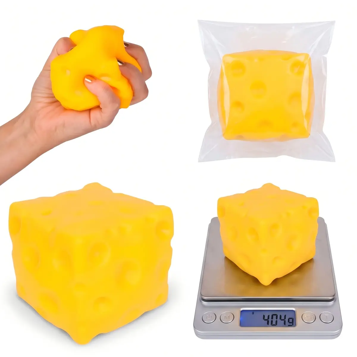 RISSA SKIN Cheese Squishy Toy - Unisex Jumbo Hyperrealistic Swiss Cheese Fidget Toy, 11cm/4.3" TPR Shell Heavy Flour-Filled Dough Block, Fast Rebound Sensory Stress Relief Desk Companion for School, Toys