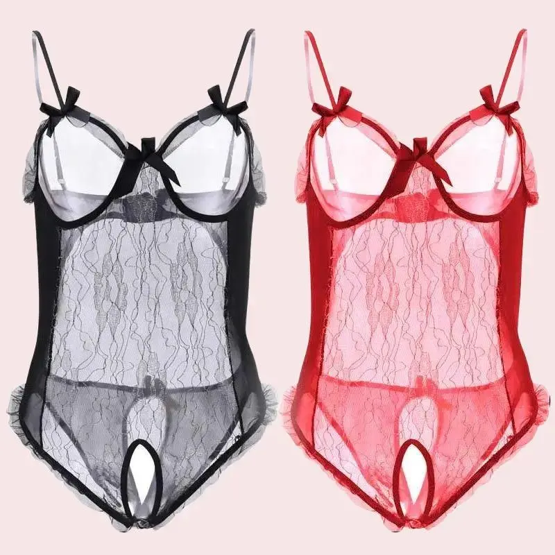 Women's Sheer Lace lingerie with Adjustable Straps, One-Piece lingerie attire, Breathable Bodysuit