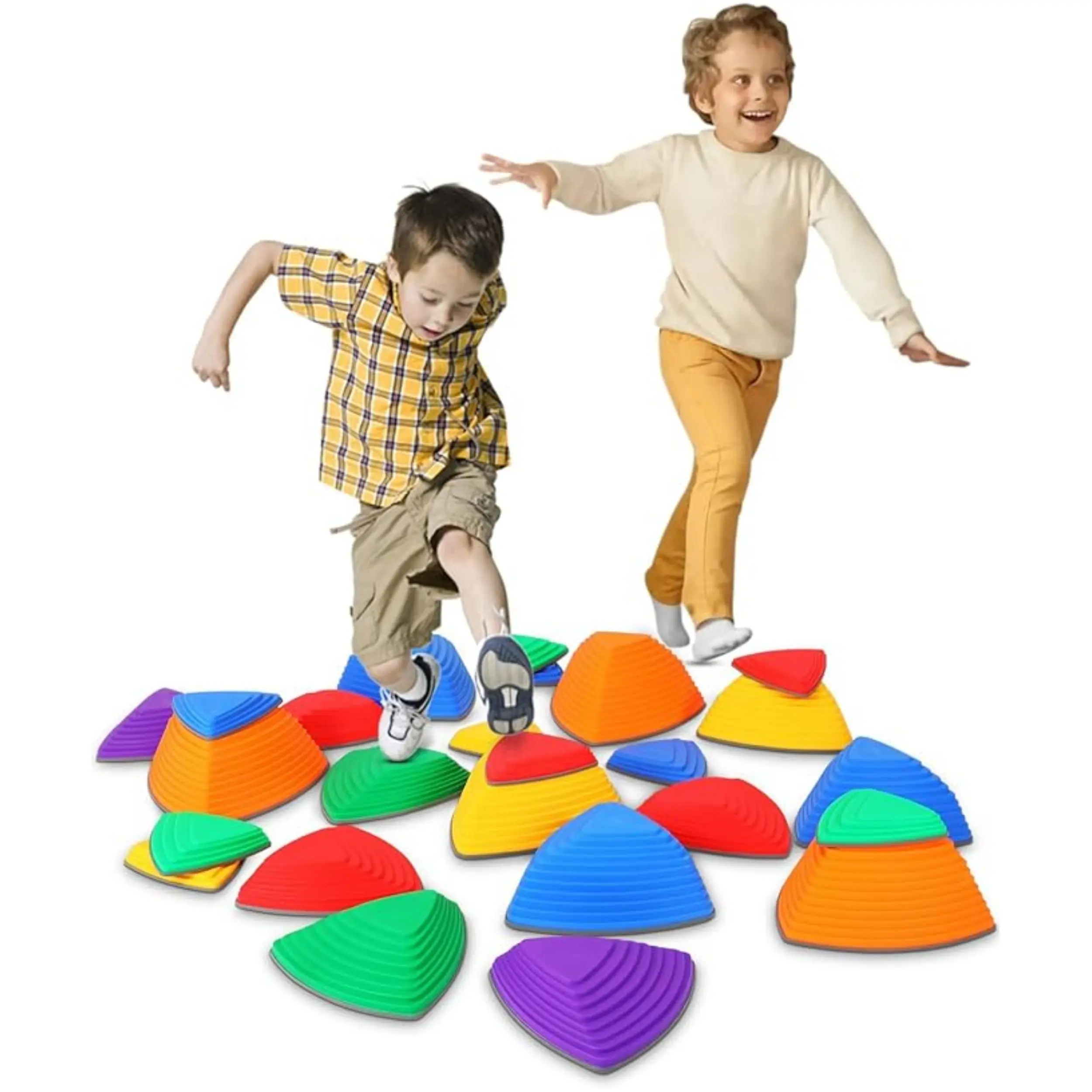 12/25 count Sensory Stepping Stones,Promote Coordination and Strength Child Safe Rubber Outdoor and Indoor, Non-Slip Side Sensory Stepping Stones,Play Equipment Set,River Rock Toys For Kids,Rainbow&Macaron Color#summervibes