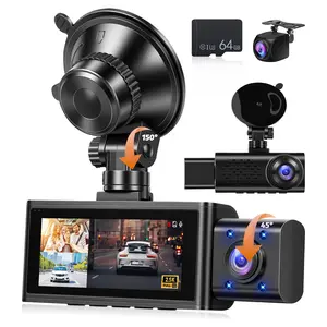 2.5K 3 Channel Dash Cam 360° View, 3.16'' DashCam Front and Rear Inside Camera for Cars, Screen Triple WiFi & APP/GPS/64GB Card/Night Vision/Loop Recording/G-Sensor/24H Parking Mode/Suction Cup