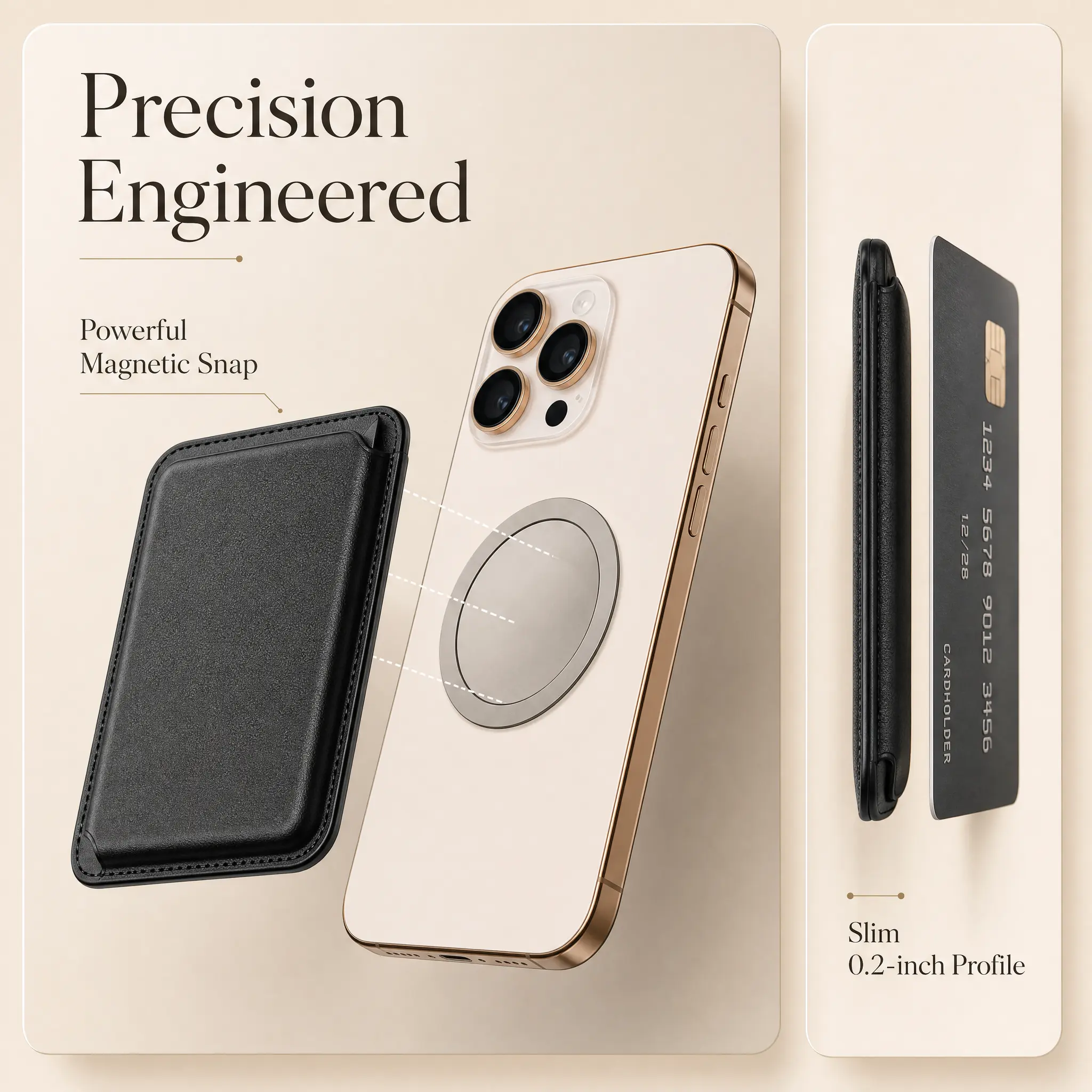 Magnetic Slim Card Holder for iPhone, Ultra-Thin Genuine Leather MagSafe Wallet, Strong Magnet Anti-Demagnetization Phone Pocket Organizer