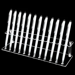 Clear Pen Display Stand 1.5cm 12-Slots Pen Holder Stand Pencil Display Rack Pen Stand Organizer for Pencil Makeup Brush Eyebrow