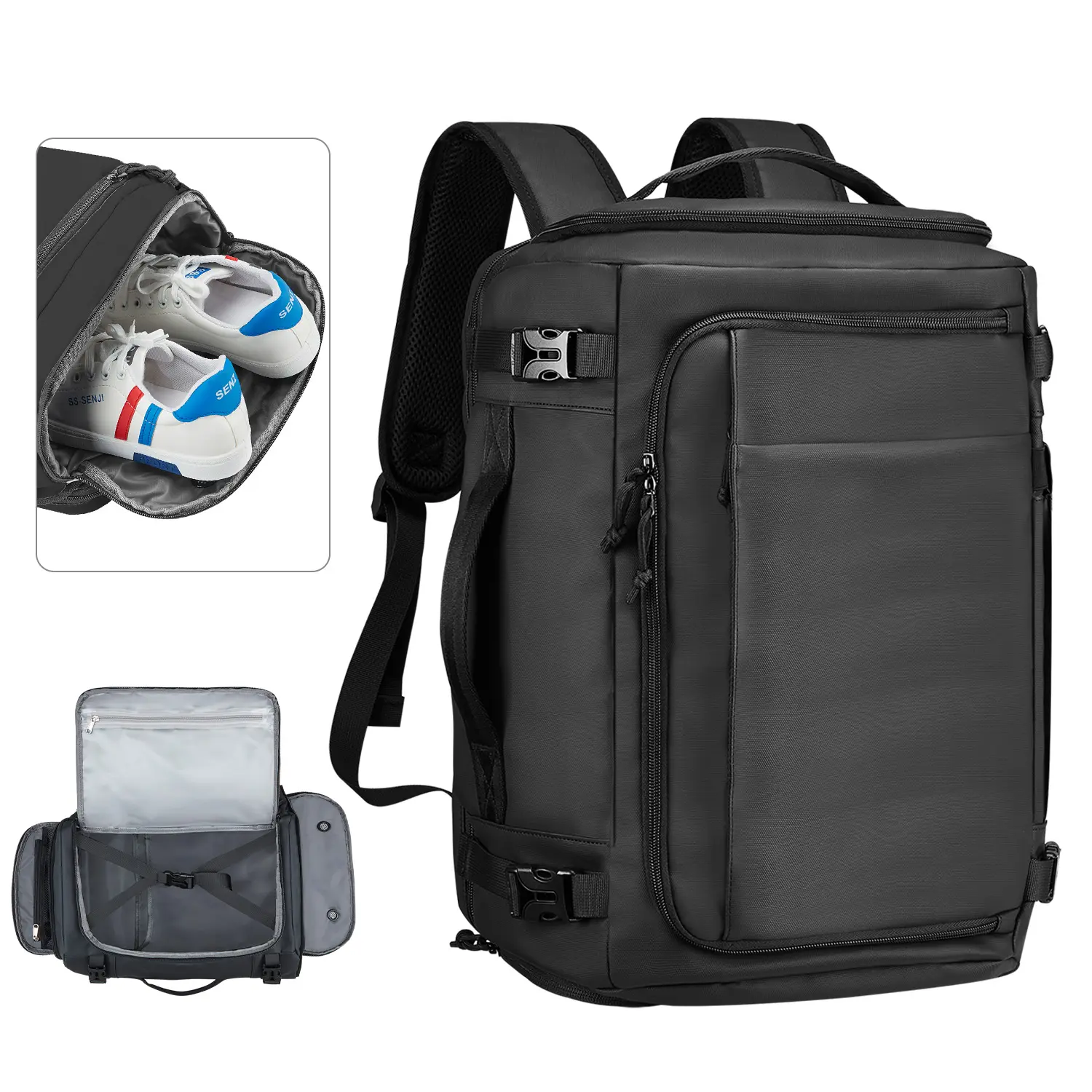 Women's Nylon Multi-Function Casual Travel Backpack - 41L Airline Flight Approved Personal Item Travel Bag, 15.6" Laptop Compartment, Waterproof, Quick Access, 40oz Water Bottle Fit, Durable Compact, Secure, 8 External Pockets, Shoe Compartment, Breathabl