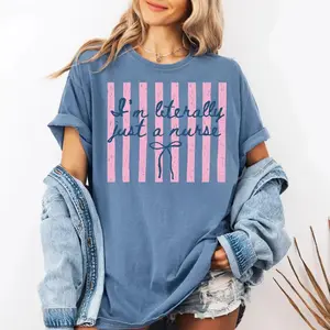 Funny Nurse Shirt Coquette Preppy, Comfort Colors Nurse Appreciation Week Gift Literally Just A Nurse ICU ER Registered Nurse Shirt - DarkFlex