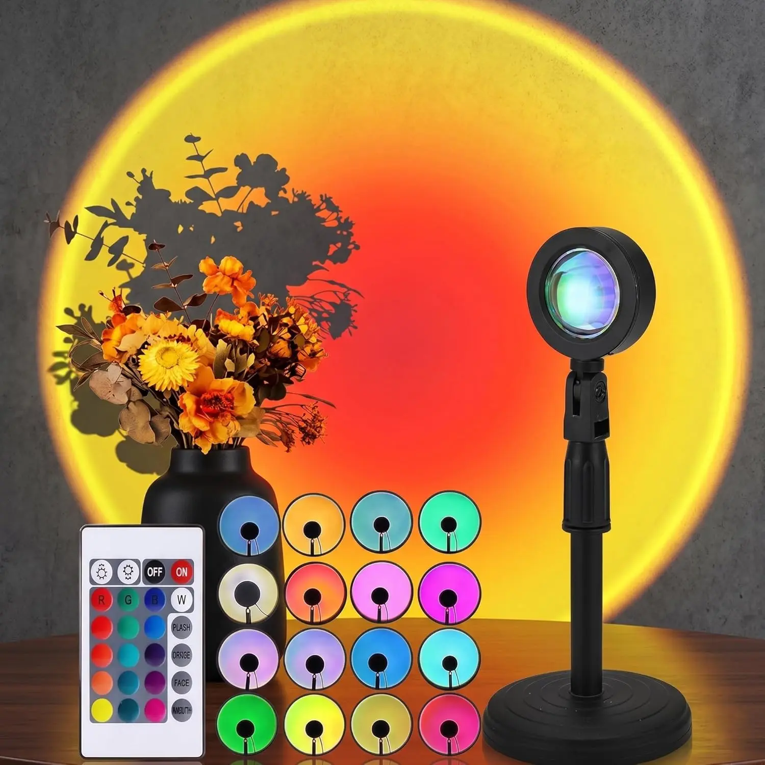 Sunset Lamp Projector with APP & Button Control, 360 Rotation Multicolor LED Projection Lamp for Bedroom Decor, Color Changing Light for Photography, Party, TikTok Live