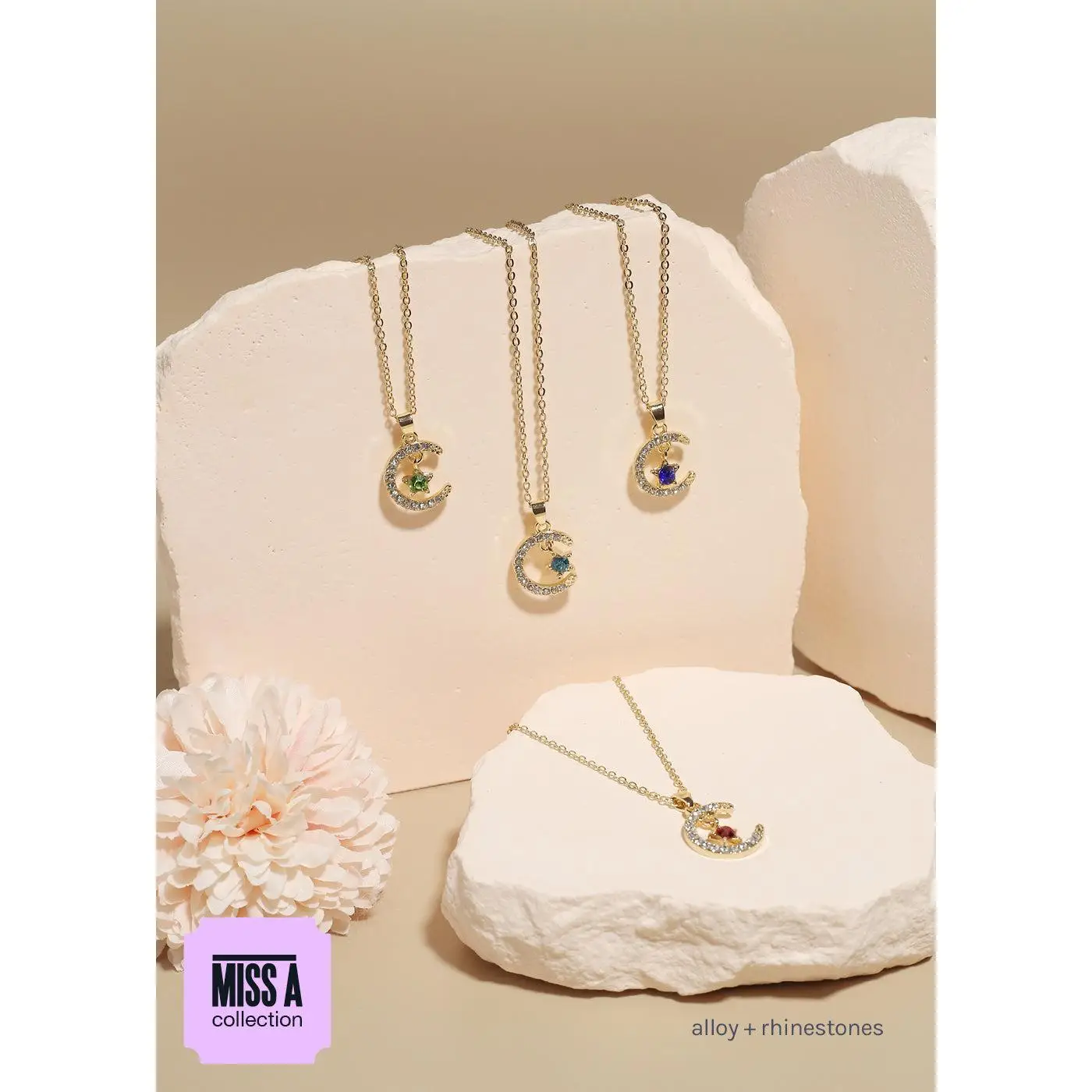 Miss A Birthstone Necklace - Moon + Star