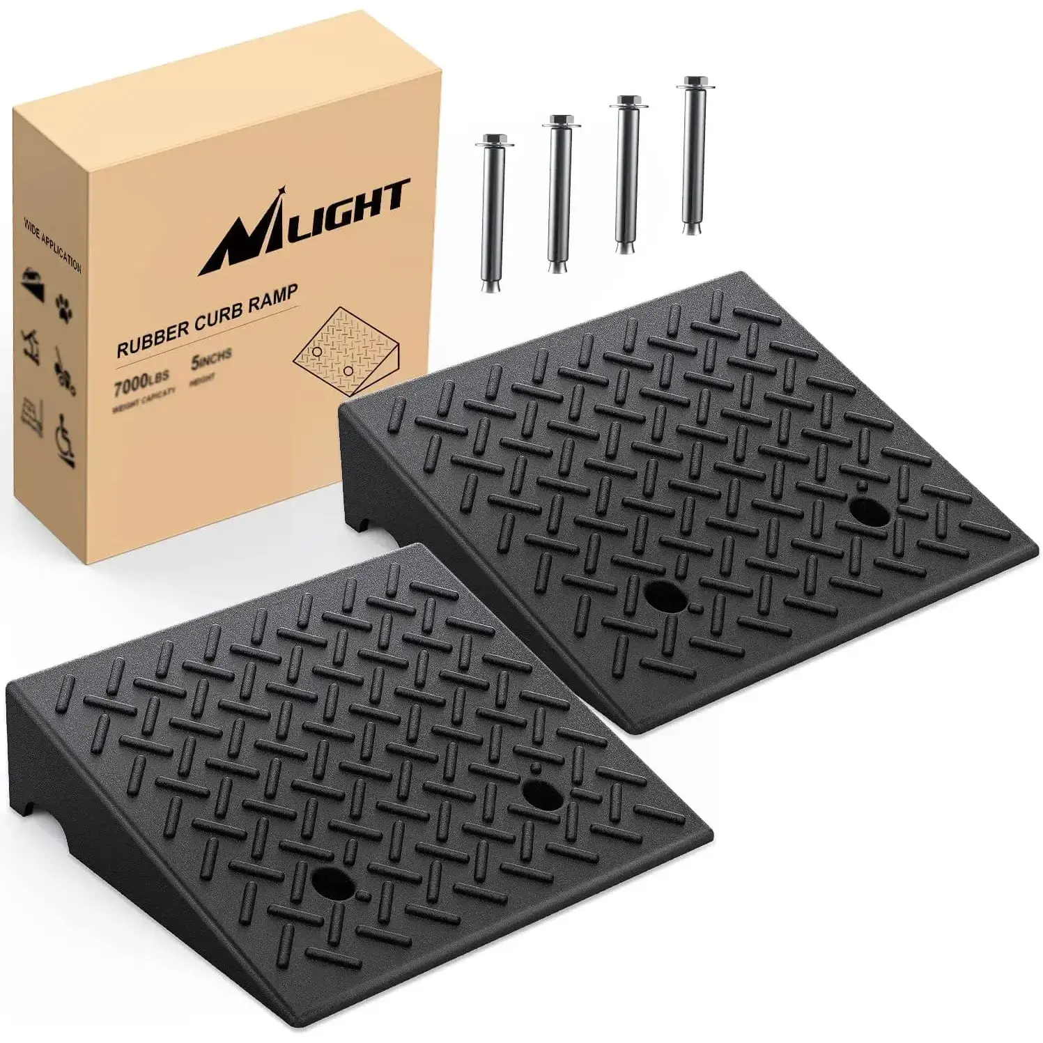 Nilight 5-Inch Rise Rubber Curb Car Ramps (Pair) - 7000lbs Load Capacity, Anti-Slip Design for Quads, Motorhomes