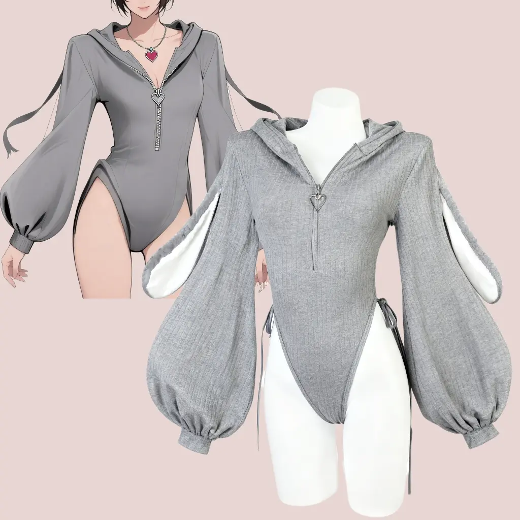 Cute Cosplay Sexy Bunny Outfit Cosplay lingerie for Anime women Costumes,Christmas with Fuzzy Ears & Bodysuit Knitted Rabbit Piece Long Sleeve Jumpsuit Style Soft Clothes Womenswear