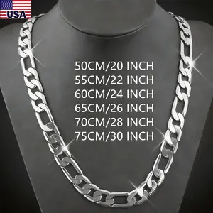925 silver plated Figaro Chain Necklace 6/8/10/12mm –  Silver Chain for Men and Women, Durable Mens Silver Chain, Hypoallergenic Nickel-Free Silver Necklace, Waterproof, Lobster Clasp, Gift Ready,22-30 Inch,Gift Bag Included