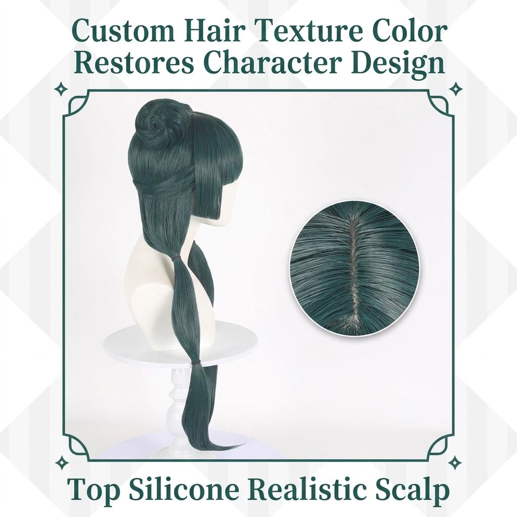 Maomao Cosplay Wig, The Apothecary Diaries, Dark Green Long Wig with Bangs, Anime Character Wig