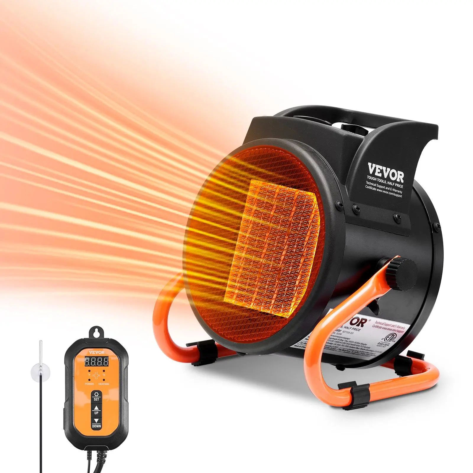 【summerfinds】VEVOR Greenhouse Heater with Thermostat, 1500W PTC Fast Heating with Overheat Protection, 3-Speed Setting  Tent Heater, Electric Portable Heater Fan for Green House, Flower Room, Greenhouse lights