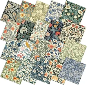 20 Pcs 10''x10'' William Morris Flower Quilting Fabric Square Vintage Floral Precuts Quilted Fabric Bundle Retro Leaf Bird Printed Sewing Material for Holiday Patchwork DIY Craft Supplies