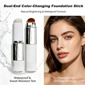 Dual-Ended Color-Changing Foundation Stick, Concealer, Contour, Highlighter, Long-Lasting, Coverage, Flawless Finish, Anti-Caking, Smooth Application