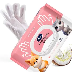 Pet Hand-Free Gloves Set, Cat Dog Kittens Bathing Wet Wipes, No-Wash Cleaning Dry Wash Deodorizer Pet Supplies, 2-Piece Pack