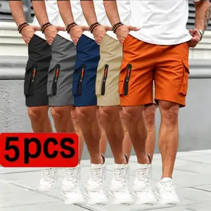 Men’s new cargo shorts five-piece set — summer loose casual knee-length shorts with zippered pockets, suitable for outdoor sports and solid-color everyday wear; casual athletic shorts, TikTok Shop Spring Refresh section, SummerWins brand, Father’s Day gif