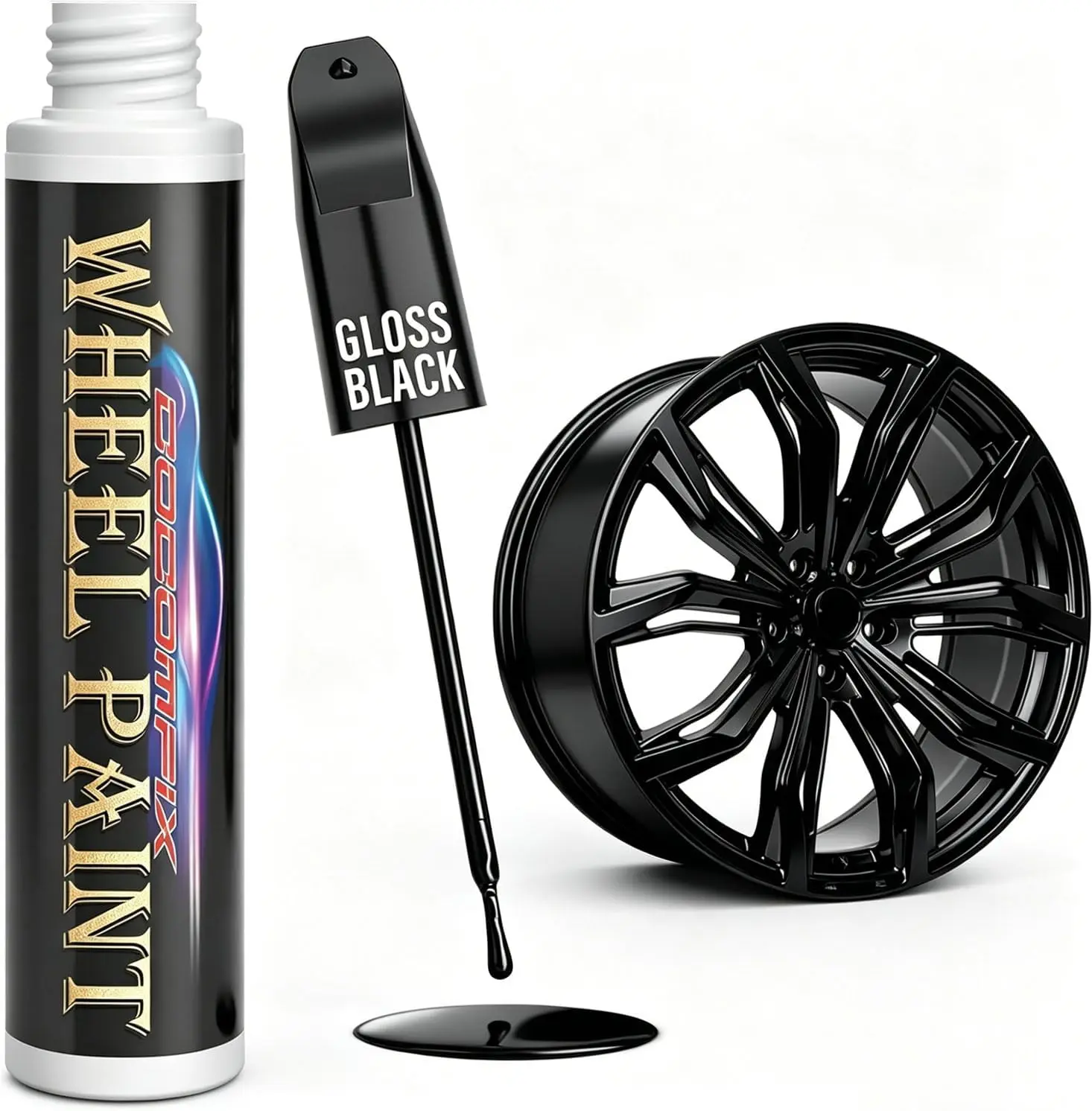 Rim Touch Up Paint Pen Kit, 1 fl oz - Alloy & Metal Rim Repair for Curb Rash, Scratch-Resistant Gloss Black Finish