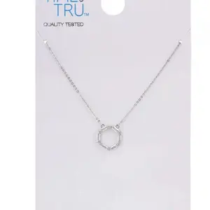 Time And Tru: Women's  Silver Tone Baguette Crystal Metal Pendant Necklace