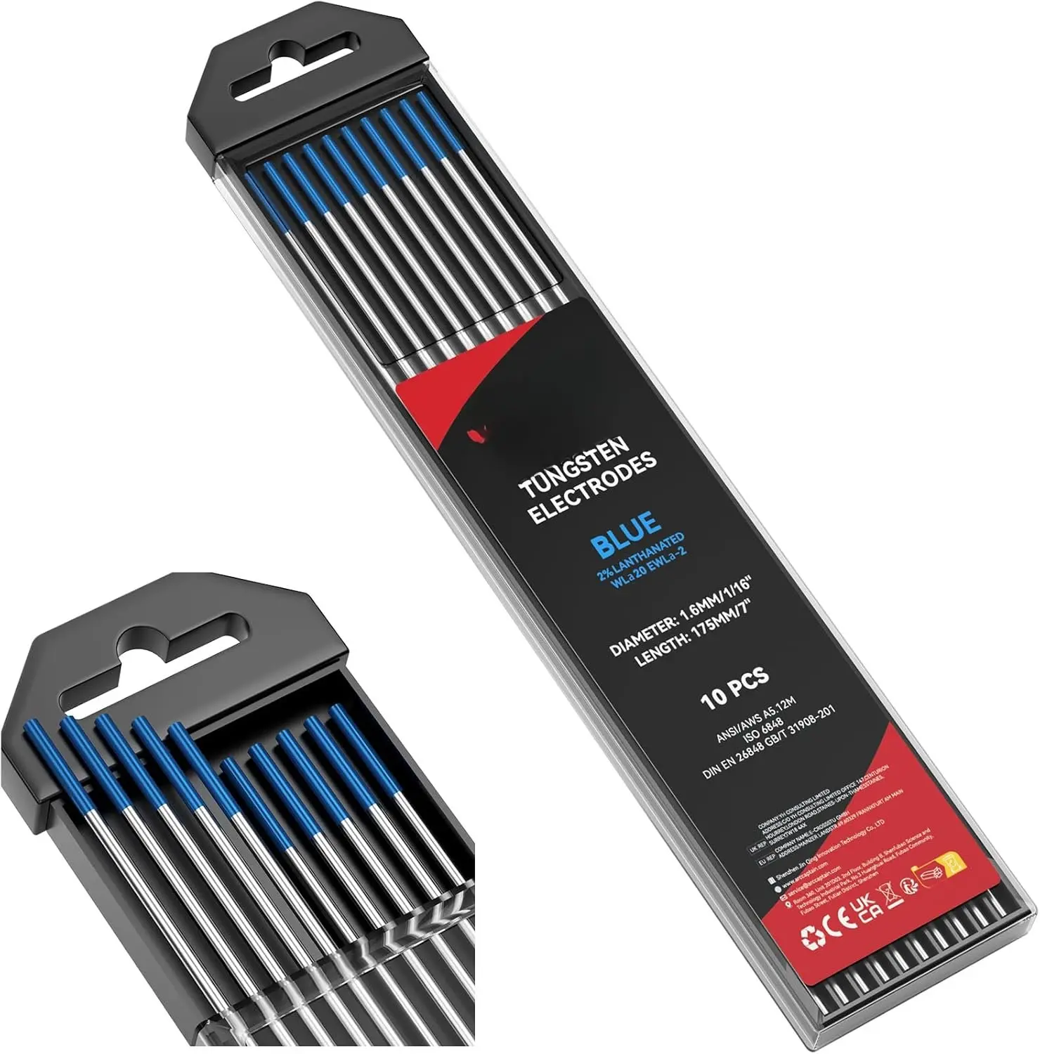 TIG Welding Tungsten Electrode Blue 2% Lanthanated 10-Pack 1/16" x 7" (WL20/EWLa-2)