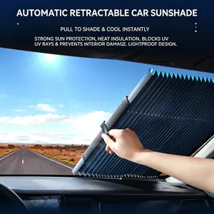 Automatic Retractable Folding Windshield Sun Roller Blinds for Car Front Windshield, UV & Heat Insulation Protection, Instant Cooling, Lightproof, Easy to Install & Store, Essential Car Interior Accessory