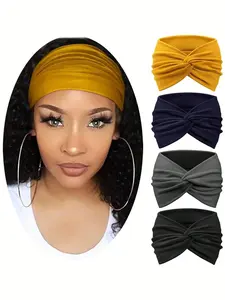 Solid Color Wide Band Hairbands, High Stretch Hairbands, Sweat Absorbing Hair Band, Fashion Hair Accessories for Women & Girls, Fashion Styling, Knotted Headband, Adjustable Headband