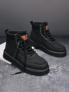 Men's Fashion High-Top Boots, Motorcycle Shoes, Casual Workwear, PU Material, Medium Width, All Seasons, Outdoor Wear, Motorcycle Combat Boots