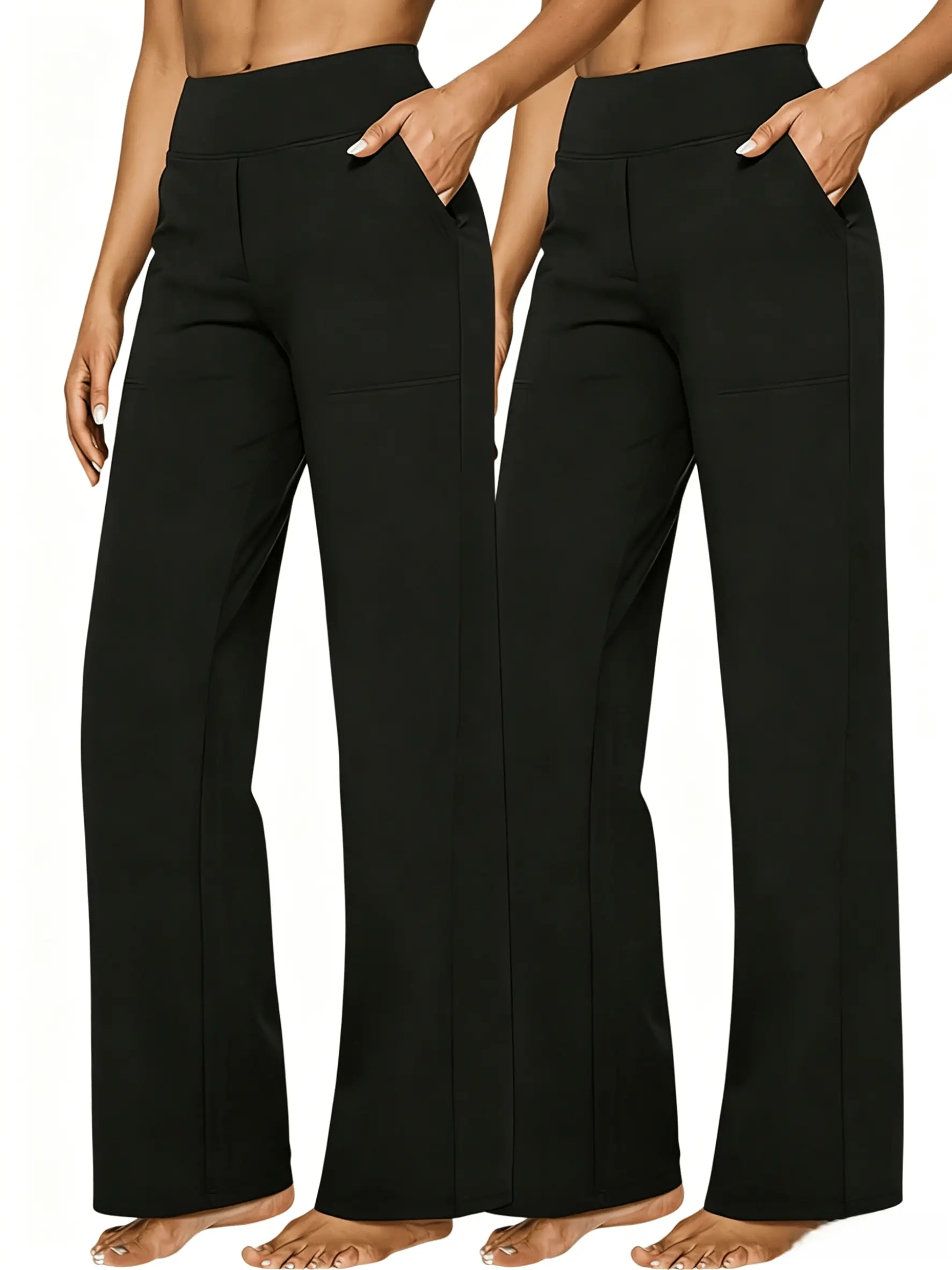 Women's 2-Pack High-Waisted Wide Leg Sports Sweatpants - Ultra Stretchy, Deep Pockets, Women's Clothes, Sporty Bottoms for Summer Vacation, Beach Day Outdoor Activities, Sporty Sports Bottoms