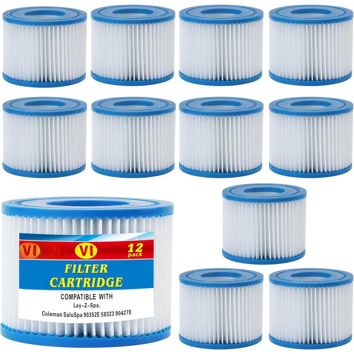 Type VI  Filter Replaces for saluspa hot tub Filters, , Coleman SaluSpa 90352E, 58323E, 58323 Swimming Pool Pump, Hot Tub Filter, 12 Pack