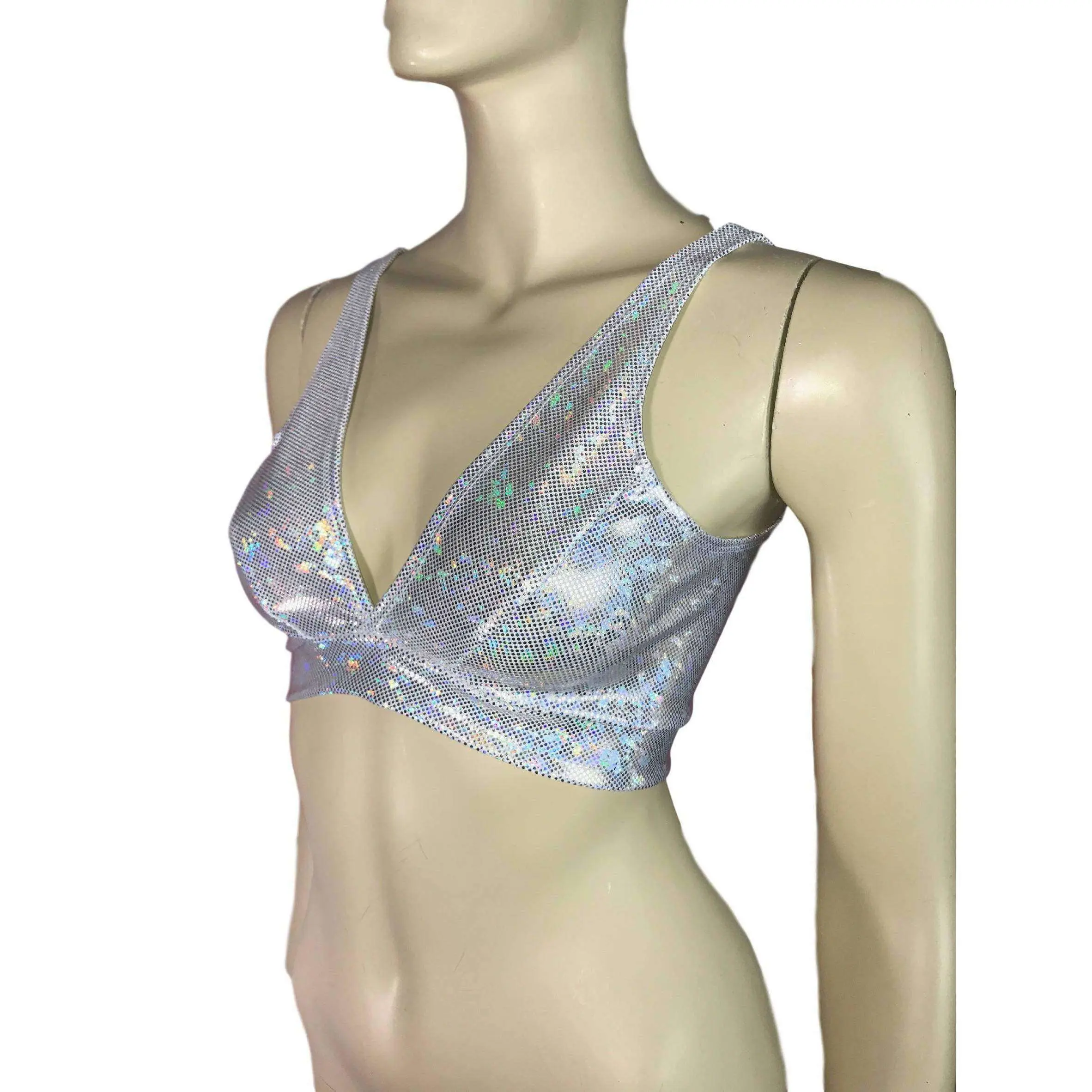 Silver Shattered Glass Holographic Bralette