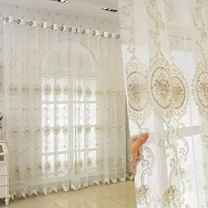 European Embroidered Beaded Curtain, Soft Heat Insulation Drapes, Washable Home Decor for Living Room Bedroom Window, Bead Curtains
