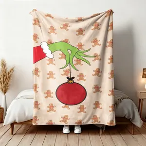 Comfortable Christmas Gingerbread Man Blanket, Cartoon Grinch Design Flannel Blanket, Perfect Holiday Gift for Any Occasion