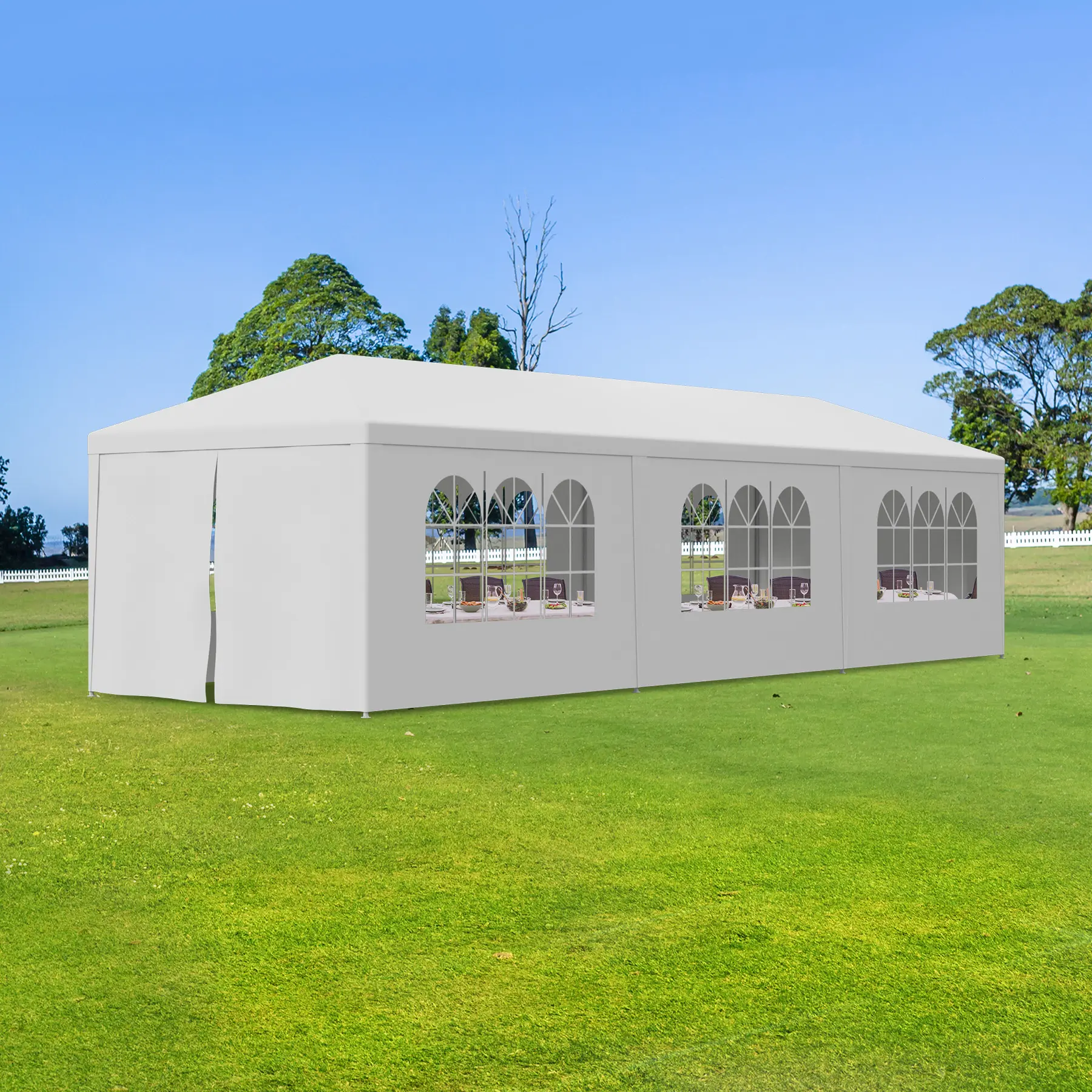 AnswerE Outdoor Canopy Tent - Multi-Size 10x10/20/30ft Wedding Party Shelter with Removable Cover, Solid Walls, Ground Stakes, White Patio Furniture,home decor,camping essentials
