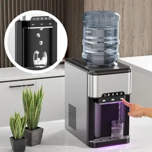 COSTWAY Countertop Water Cooler Dispenser with Ice Maker, 3 in 1 Top-Loading Hot & Cold Water Dispenser 5 Gallon, 48 LBS Daily-Ice, Portable Ice Cube Makers Machine for Home Kitchen Office Bar