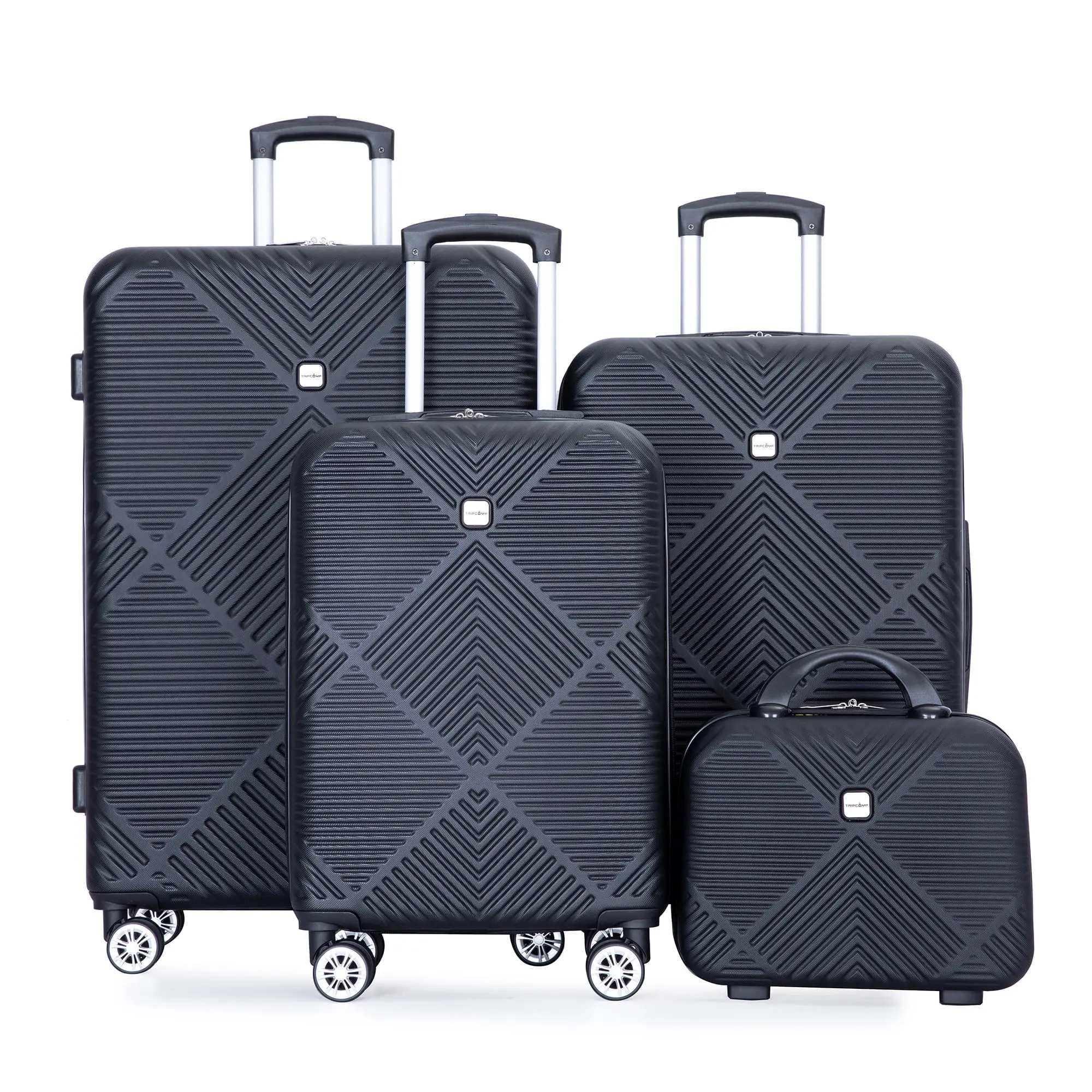 Tripcomp Luggage Sets 4 Piece Suitcase Set 14/20/24/28 Hardside with Spinner Wheels Lightweight Carry On Luggage Black