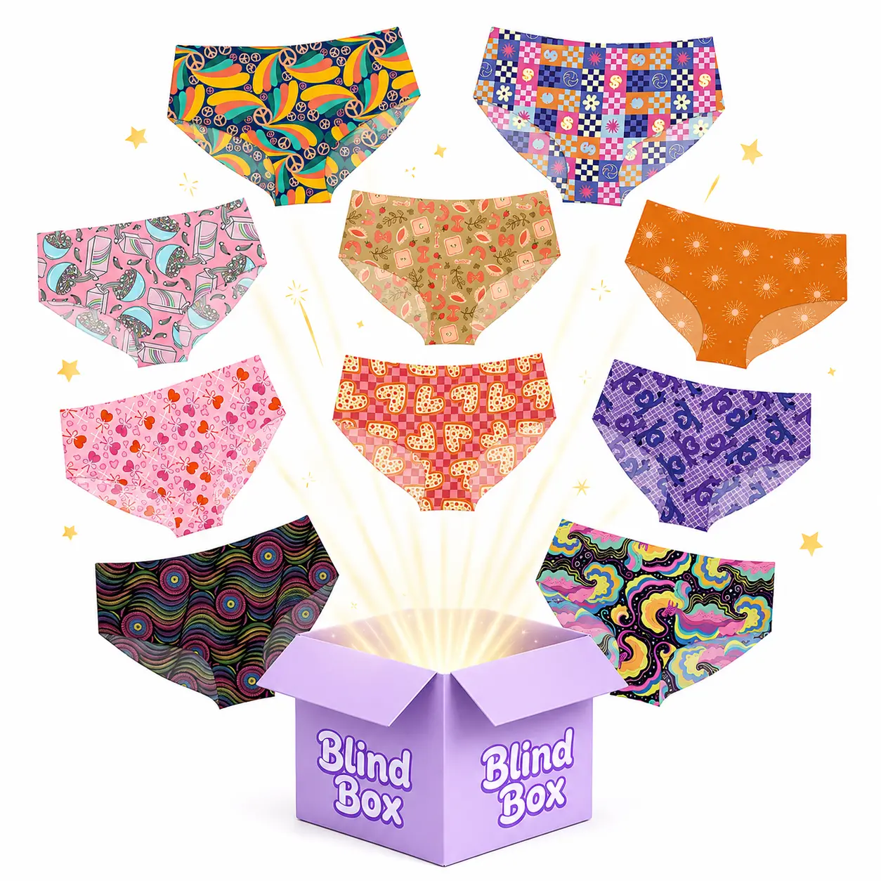 10-Pcs Women's Seamless （Briefs）Underwear Mystery Box, Brief Panties, Random Assorted Prints, Soft Stretch No-Show Mid-Rise Everyday Briefs, Plus Size XS-4XL