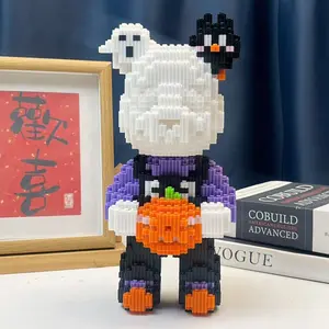 Pumpkin Skull Lucky Bear Building Block Puzzle, Creative Decoration for Room, Birthday Halloween Valentine Christmas Gift