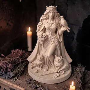 Cosmic Alchemy Shoppe 4 in Stone Tone Norse Goddess Freya Statue - Lightweight PLA Plastic Ornament, Handmade-Look Religious Decor for Altar, Home Gift