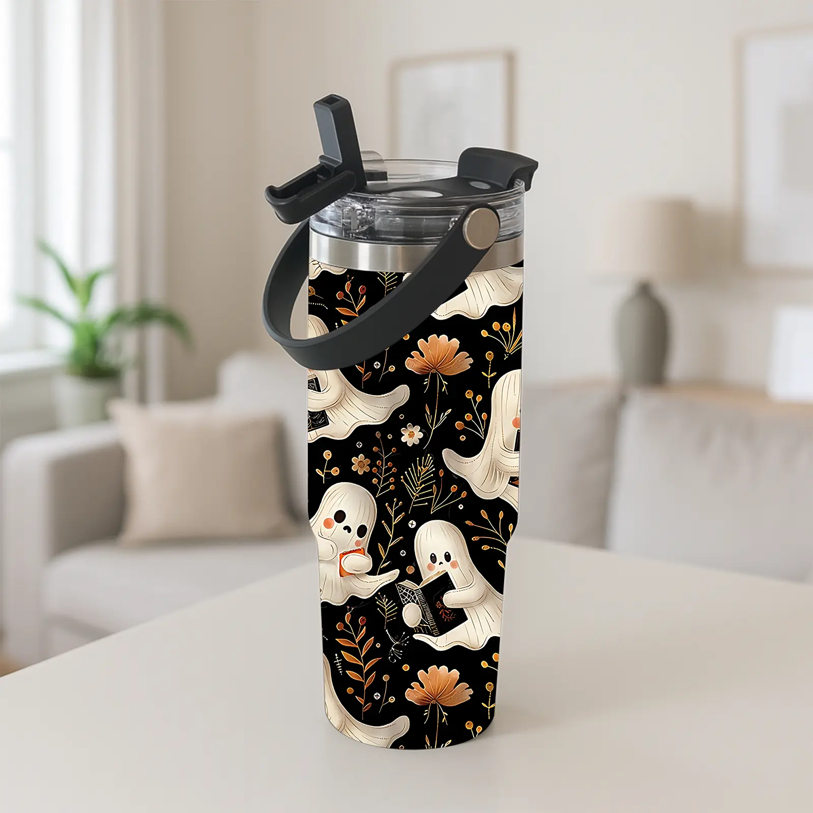 1pc 30oz insulated mug, Travel Drinkware, Leakproof Tumbler, Travel Mugs Insulated For Hot And Cold, double wall stainless steel vacuum cup with handle and straw, dishwasher safe, cupholder friendly, keep hot 12h cold 24h, gift for women men holiday
