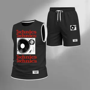 Men's Summer Basketball Set With "Technics" Print — Featuring A Sleeveless Tank Top Paired With Shorts, This Lightweight, Casual, And Street-Style Athletic Suit Is Perfect For Both Daily Wear And Vacationing