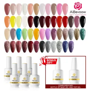 AiBevoow 15ml Gel Polish Set - 6Colors Gel Polish Kit with Base Top Coat Gitter Pink Red Blue Purple Brown Yellow Green Black White Nails Gifts for Women Bonus Base Top Gel tiktokshopspringglowup