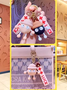 Cute Cartoon Spirited Away Keychain, Creative Couple Car Bag Pendant, Small Gift for Friends and Classmates, Long Leg Coal Ball Design