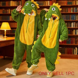One-piece Onesie crocodile pajama, made of flannel, crocodile costume role-play, cute plush pajama, animal cartoon couple outdoor, thickened homewear unisex pajama